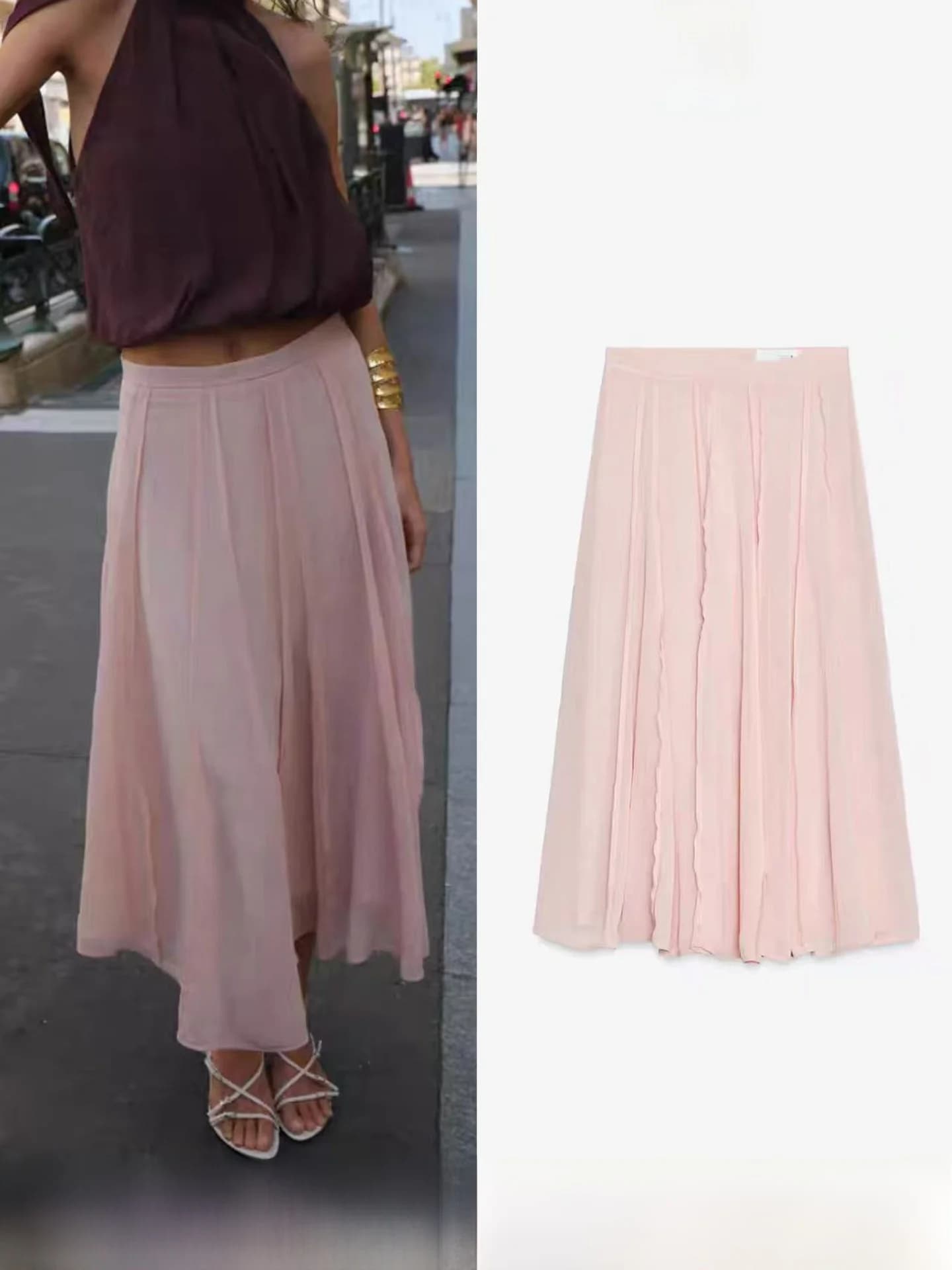 New Autumn 2025 Women's Midi Skirt High Waist Semi-Transparent Princess Style Fading Resistant No Embellished with Lace