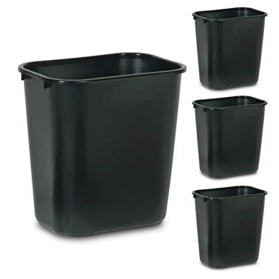Cestino per Rifiuti/Spazzatura da 7 Galloni/28 Quarti in Plastica Nera per Camera da Letto/Bagno/Ufficio, Adatto per Sotto Scrivania/Lavandino/Armadietto, Confezione da 4