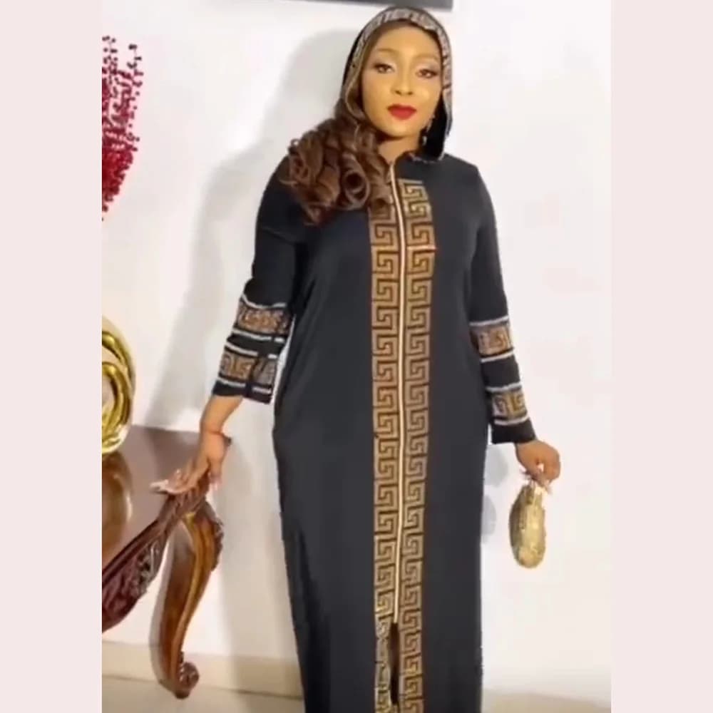Fashion Hooded Dress Muslim Style Robe Luxury Hot Diamond Quality Zipper