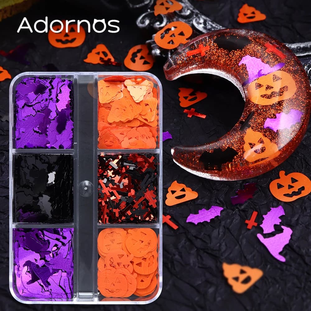 Halloween Sequins Epoxy Resin Shaker Mold Fillers Pumpkin Wizard Hat Cross Bats Love Heart Glitter Paillettes DIY Jewelry Making