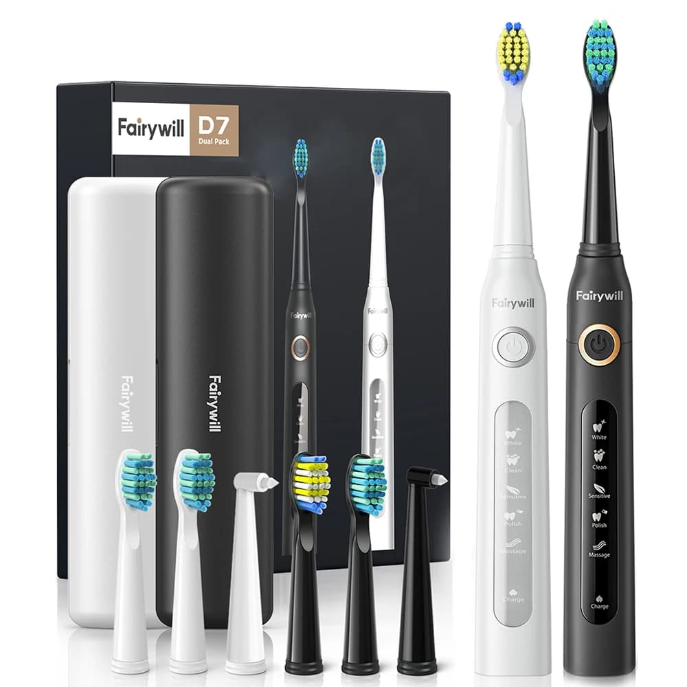 Fairywill Sonic Electric Toothbrush FW-D7 set Brush case with USB charging for adults with toothbrush heads 5 Smart Time mode