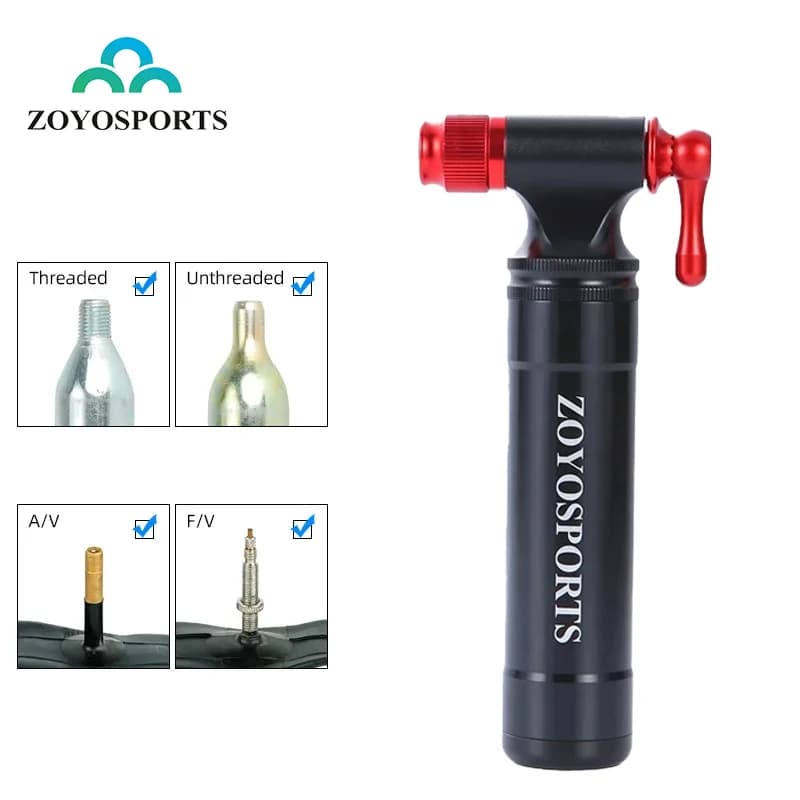 ZOYOSPORTS Gonfiatore CO2 per bicicletta adatto per valvola Presta Scrader Strada MTB Pneumatico Pompaggio rapido Filettato 16/12/8G Cartuccia 16G non filettata