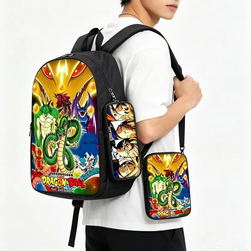 Dragon Ball Goku Anime Set da 3 pezzi: Zaino per Studenti, Borsa Porta Pranzo e Astuccio - Nuovi Articoli per il Ritorno a Scuola, Regali