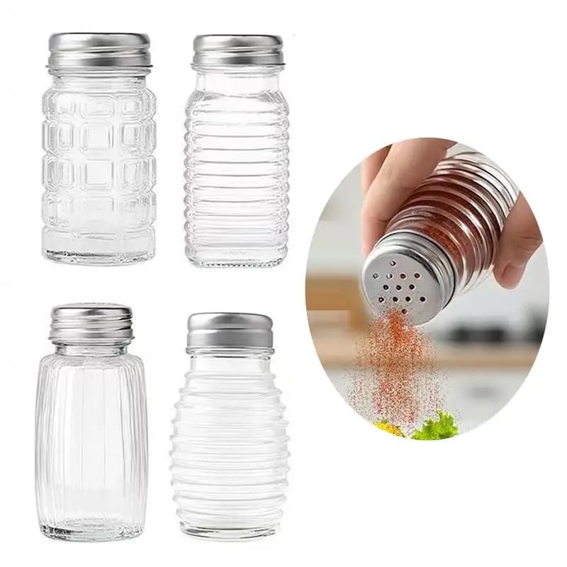 Set di 2 barattoli in vetro per spezie da cucina, con coperchio, per barbecue, sale e pepe, mini contenitori per condimenti