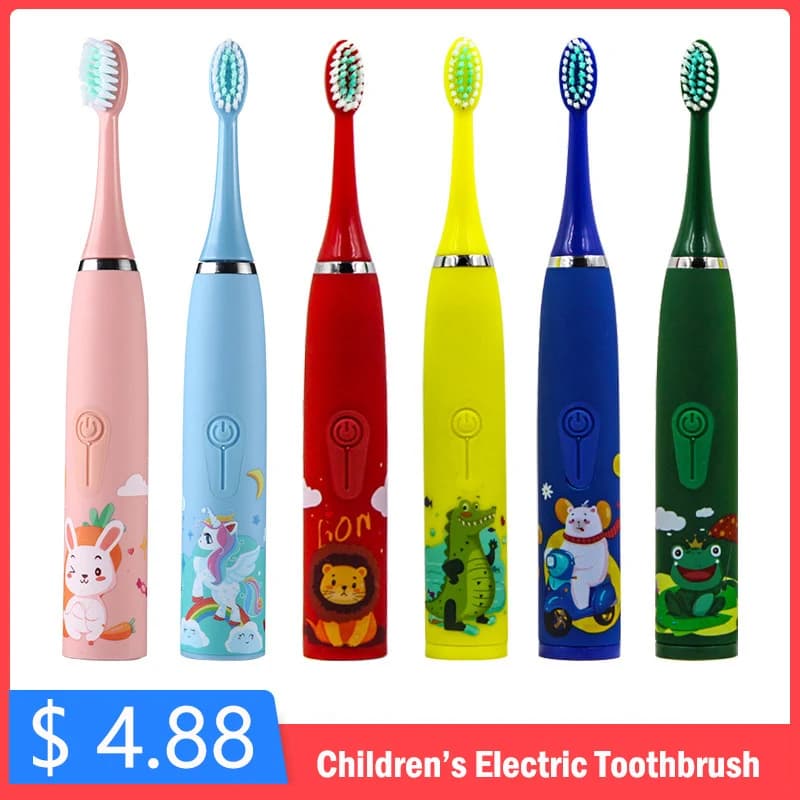 Children's Toothbrush Children's Sonic Electric Toothbrush Teeth Cleaning Whitening with 6 Nozzles Soft Teeth Toothbrush
