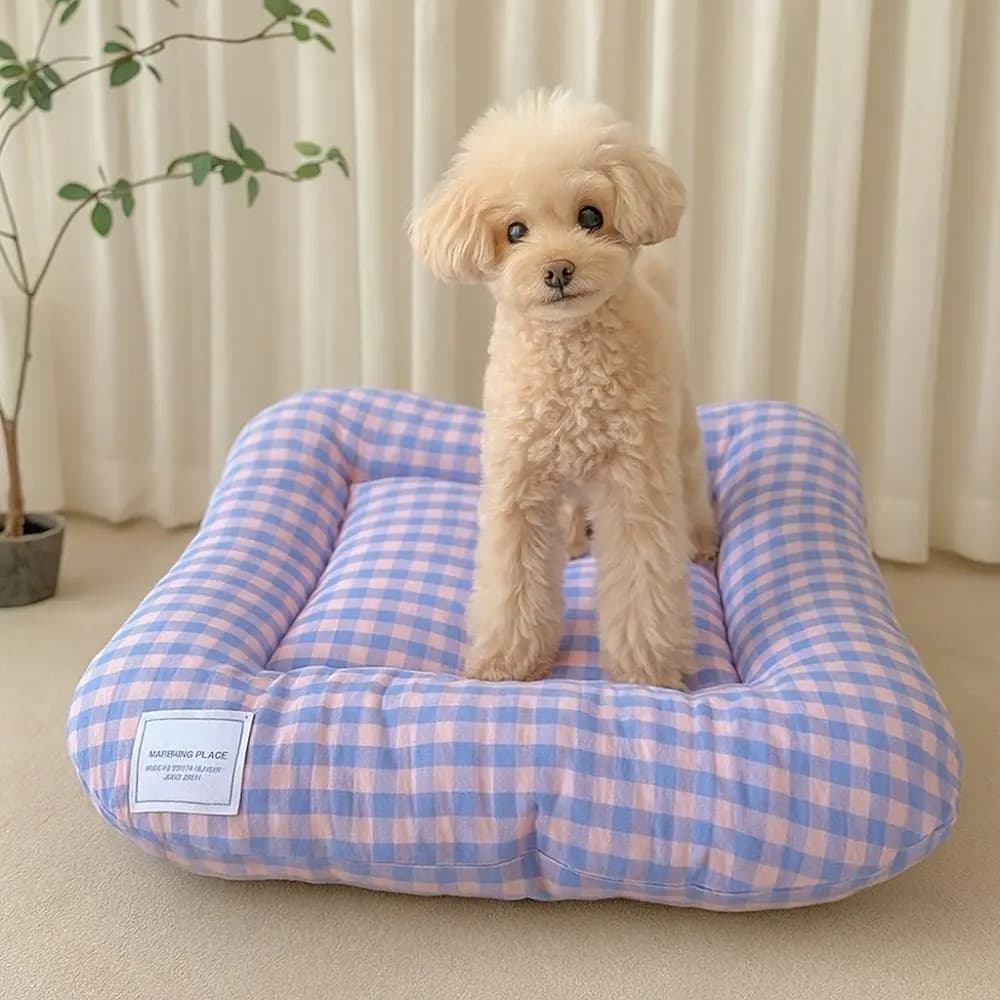 Cuscino per Cani Traspirante e Caldo, Letto Morbido per Animali Domestici Stile Macaron, Antiscivolo e Confortevole, Cuscino a Quadri per Cani e Gatti