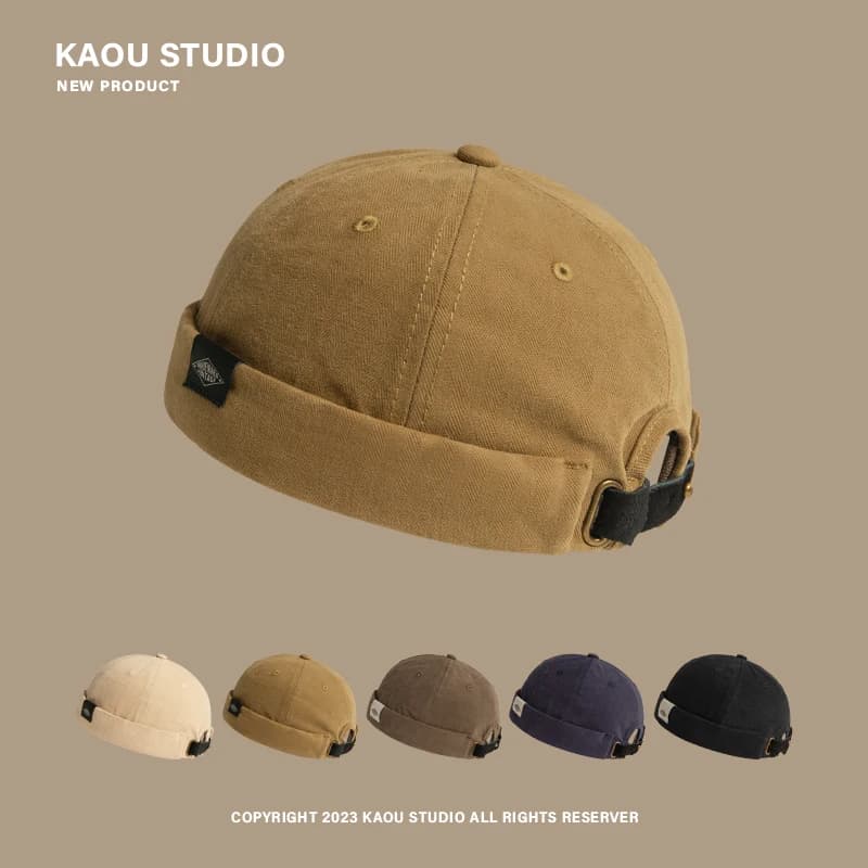 Cappello in pelle di melone senza tesa da uomo alla moda etichettatura cappello da padrone di casa cinese primavera ed estate da donna tutto-fiammifero moda piccolo cappello rotondo