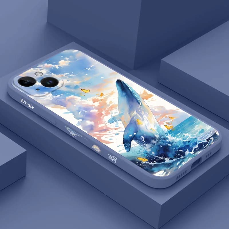 Colorful Whale Phone Case For iPhone 17 Air 16 16E 15 14 13 12 11 X XR XS 8 7 6 6S Plus Pro Max Mini Silicone Cover