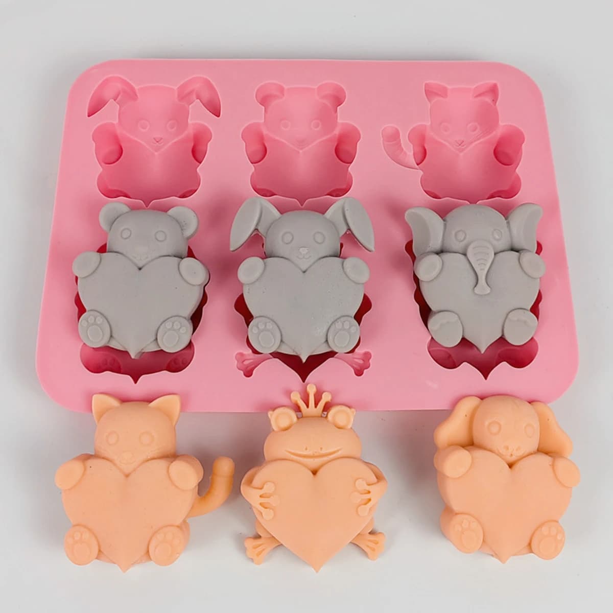 San Valentino Animale Coniglio Gatto Stampo per sapone in silicone Gattino Orso Coniglietto Cucciolo Amore Candela Stampo Rana Cane Cuore Vassoio di ghiaccio al cioccolato