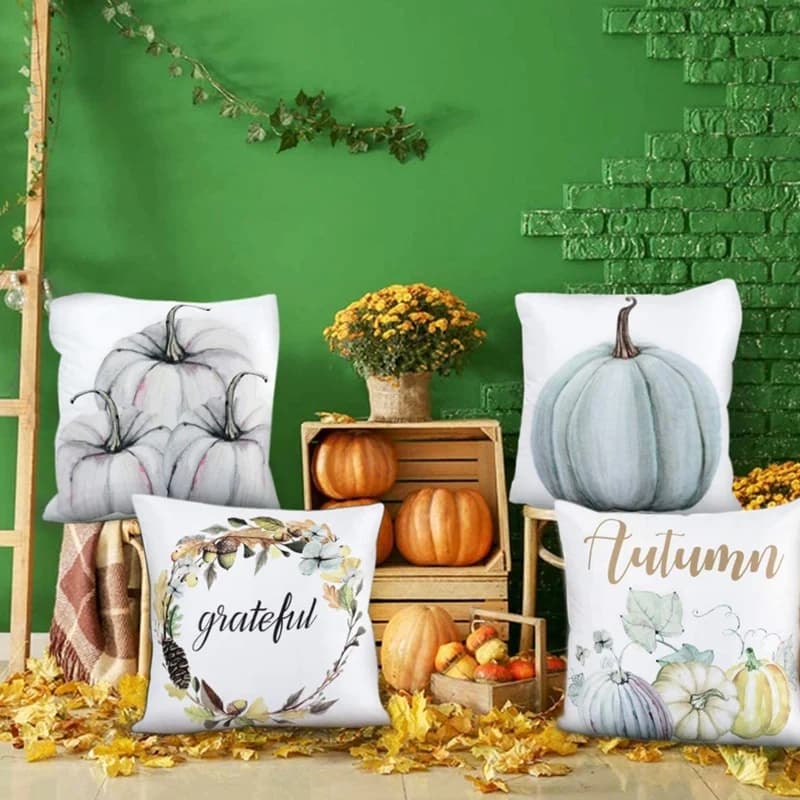 AA94-Decorazioni autunnali, fodera per cuscino a forma di zucca, copricuscino per divano, federe per autunno, Halloween, Giorno del Ringraziamento