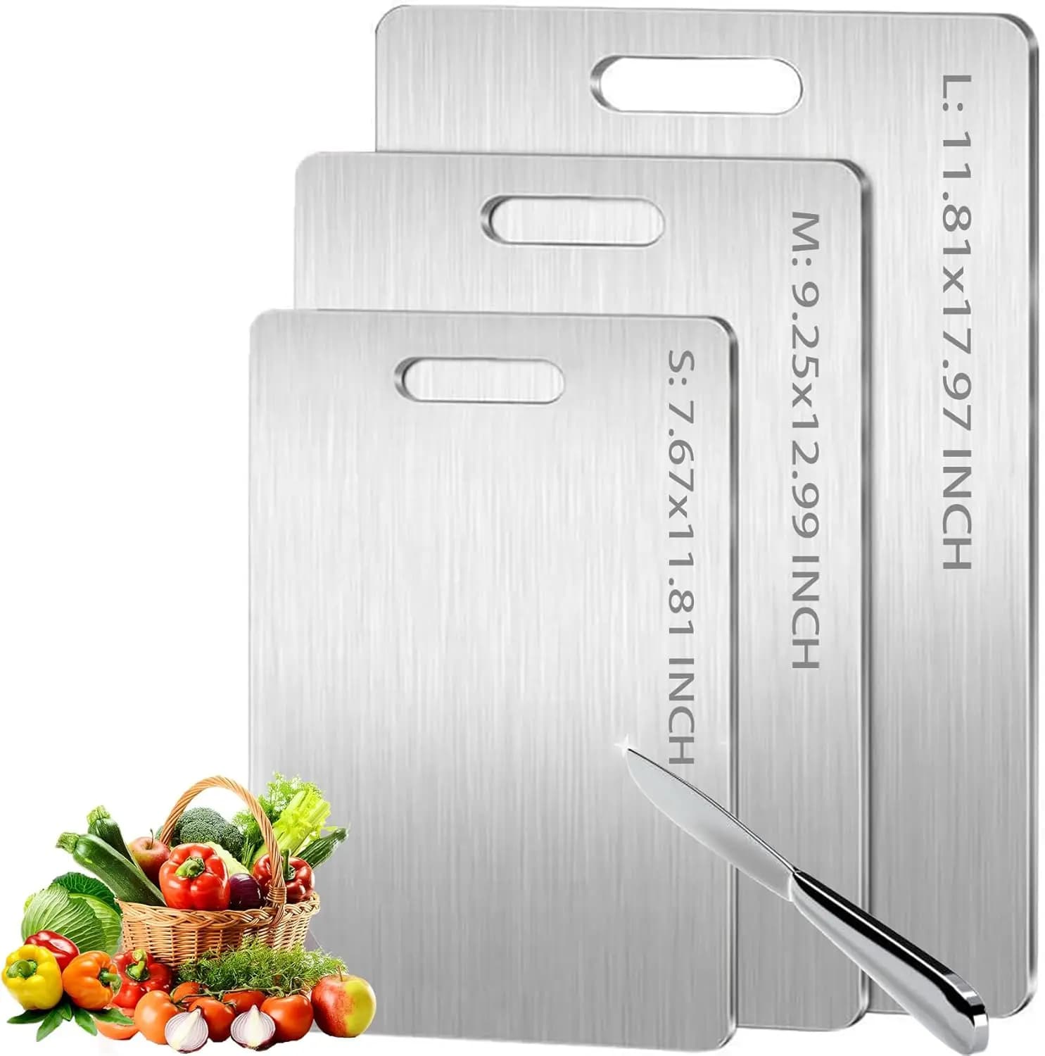 Set of 3 Titanium Taglieri, 100% Pure Titanium Taglieri for Kitchen, Double Side, Hygienic, Durable, Dishwasher Washable