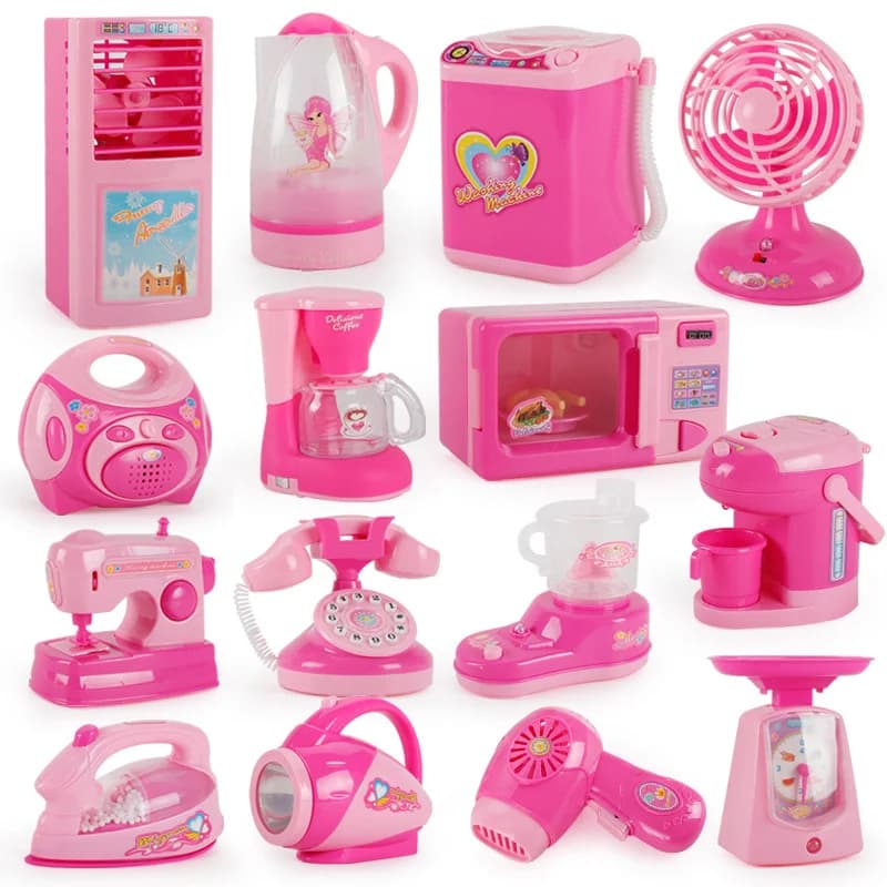 Children's toys: Simulated Kitchen Set with Appliances, Refrigerator, Microwave, Coffee Machine, Kettle and Hairdryer for Role Games