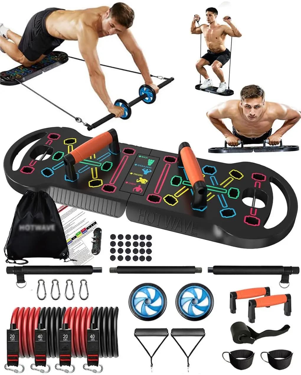 Home Portable Gym with 16 Accessories, Push-Up Table 20-in-1, Resistance and Roller Bands for Male Training