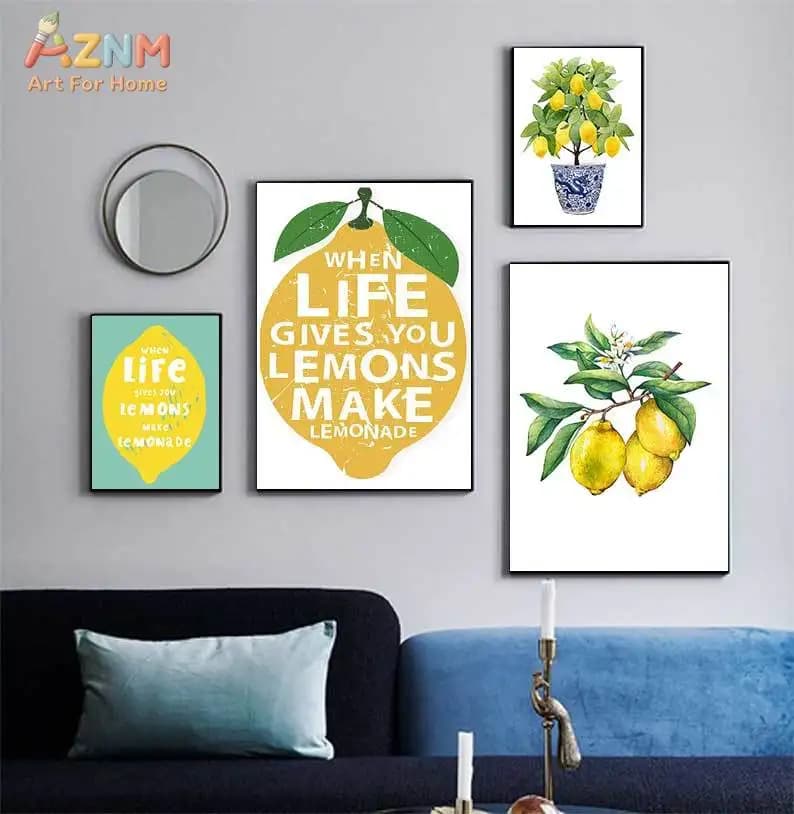 AZNM Lemon Inspirational Quote Canvas Wall Art, Fresh Watercolor Lemon Tree Print, No Frame