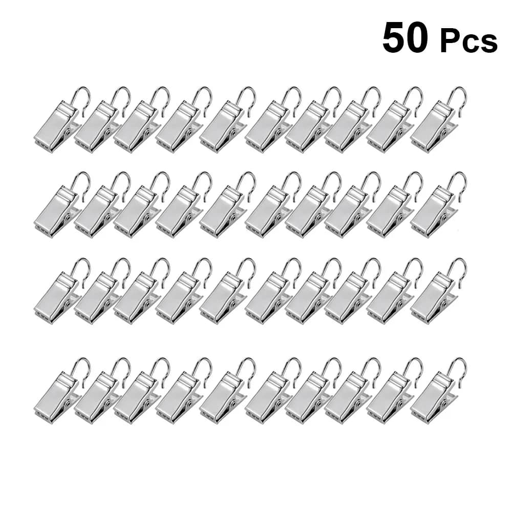 50Pcs Metal Curtain Hooks Iron Strong Rust Resistant Simple Stylish for Shower Curtain Towels Bath Kitchen Bathroom Home Use