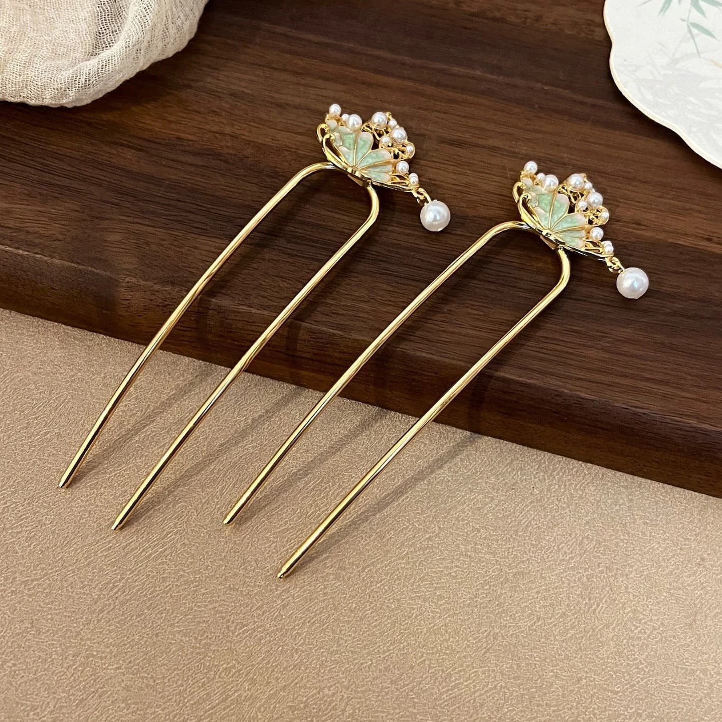 New Chinese ancient style elegant U-shaped, lotus, pearl hairpin, tassel hair stick, fashionable headwear for girls, hair clip, durable hair accessory, high-quality gift, 1PC