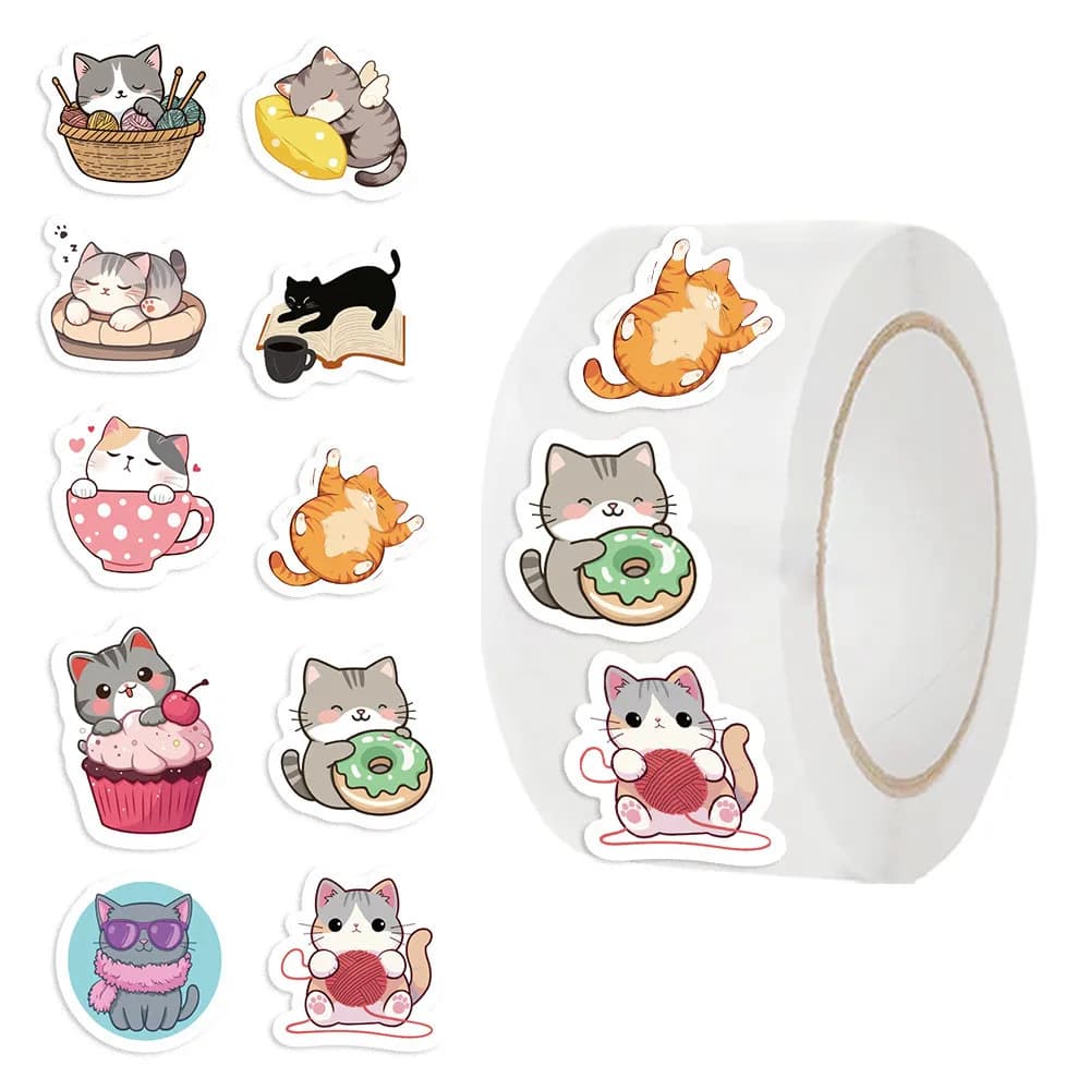 Mix-and-Match Cat Head Stickers Roll (500 Sheets) Decor for Planners Envelope Sealing & Notebook Crafts RecordingYourLife Store