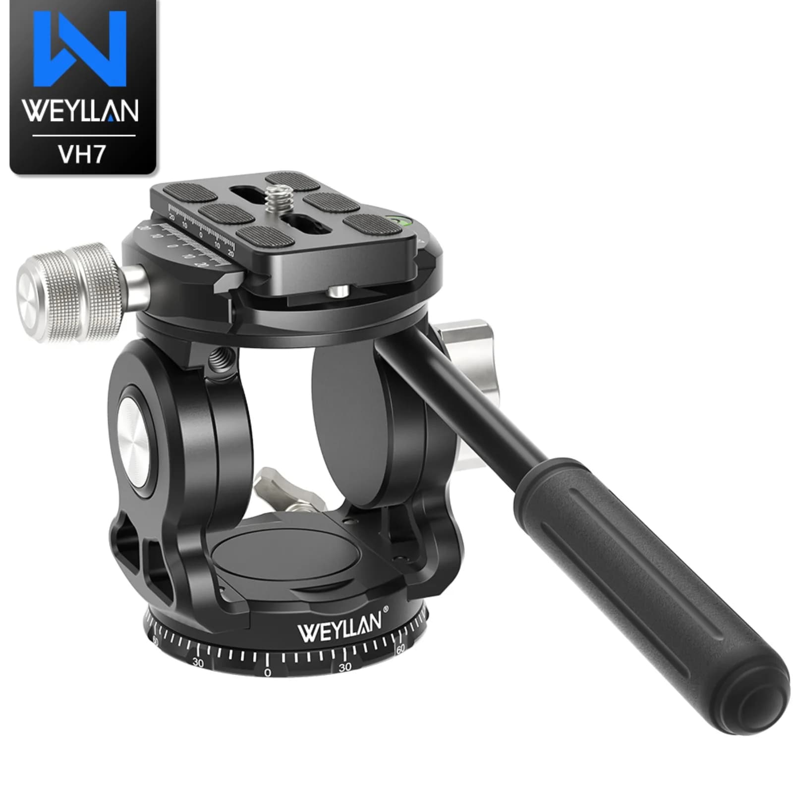 WEYLLAN Testa panoramica per treppiede VH7 Testa video fluida compatta leggera CNC con piastra a sgancio rapido Arca Swiss per fotocamera DSLR