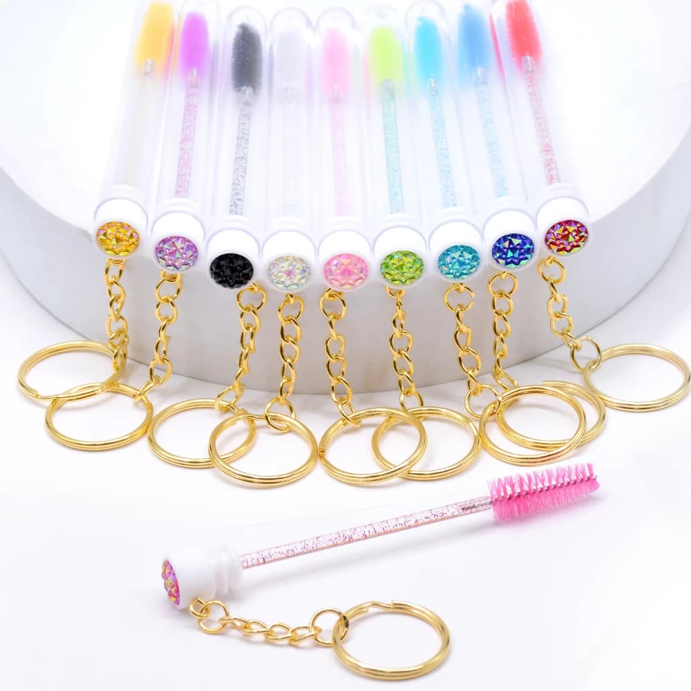 10 pcs. Reusable Tubes for Brushes Eyelashes with Golden Keyring, Sprinklers Applicators Tube Mascara, Brush Containers Eyelashes, Combs and Brushes