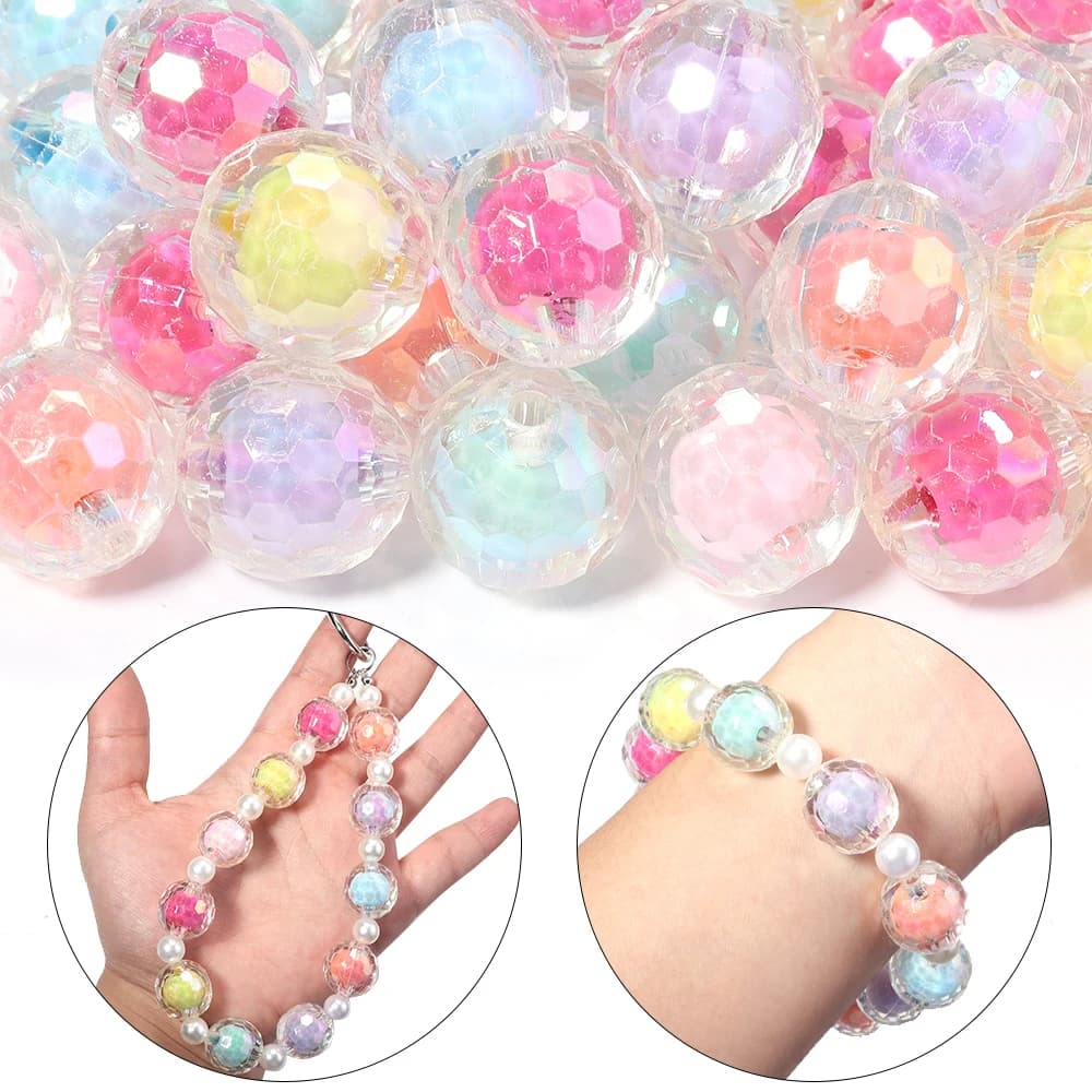 20 pz/lotto Perline acriliche sfaccettate a forma di pallone da calcio colorate da 16 mm, perline distanziatrici a doppio strato per la creazione di gioielli fai da te, collane e braccialetti