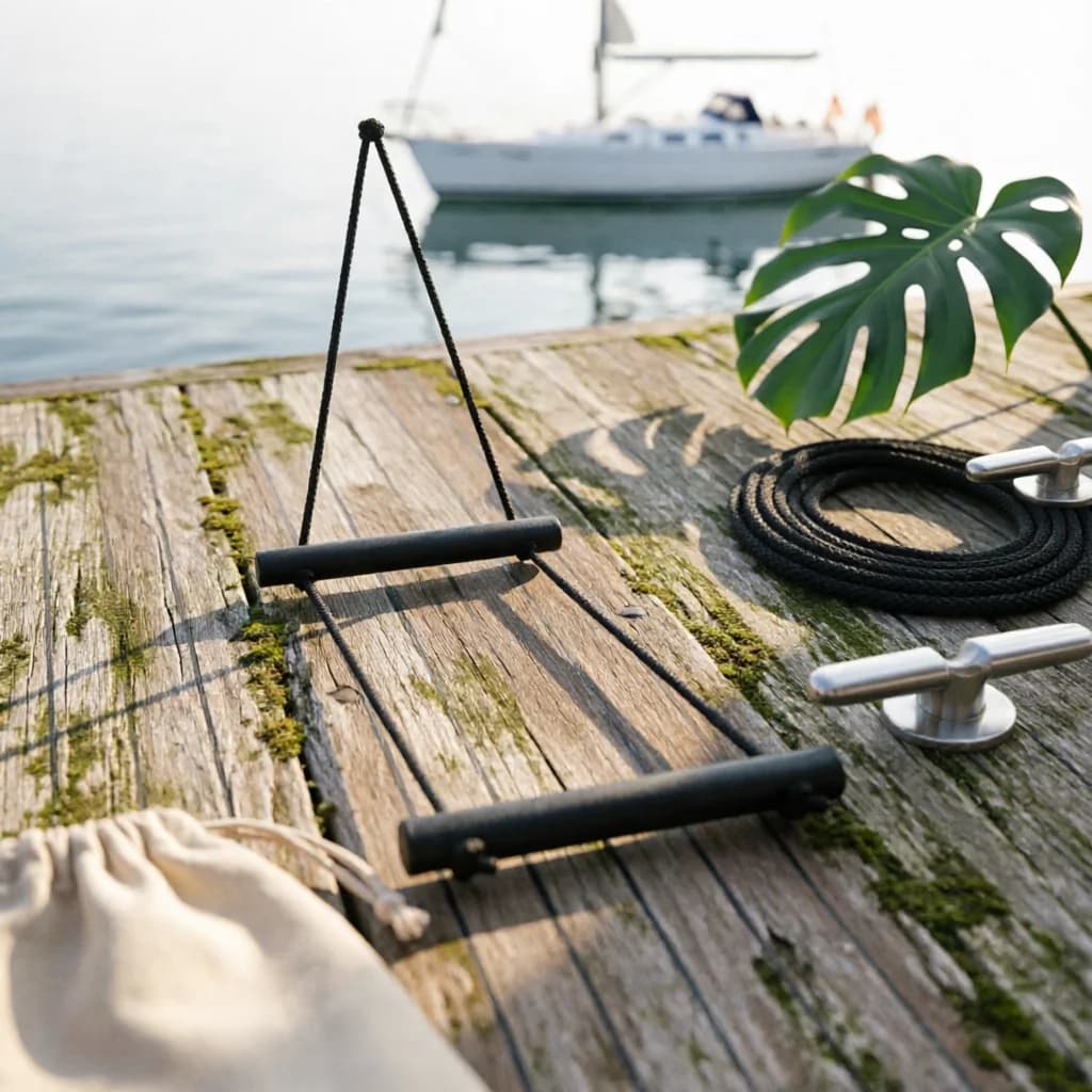 Boat Boarding Ladder Lightweight Boarding Rope Ladder Marine Gear Hanging Loop Black for Yachts