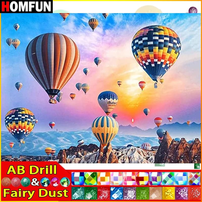 HOMFUN Fairy Dust AB 5D pittura diamante fai da te punto croce "scenario mongolfiera tramonto" decorazioni per la casa ricamo diamante pieno