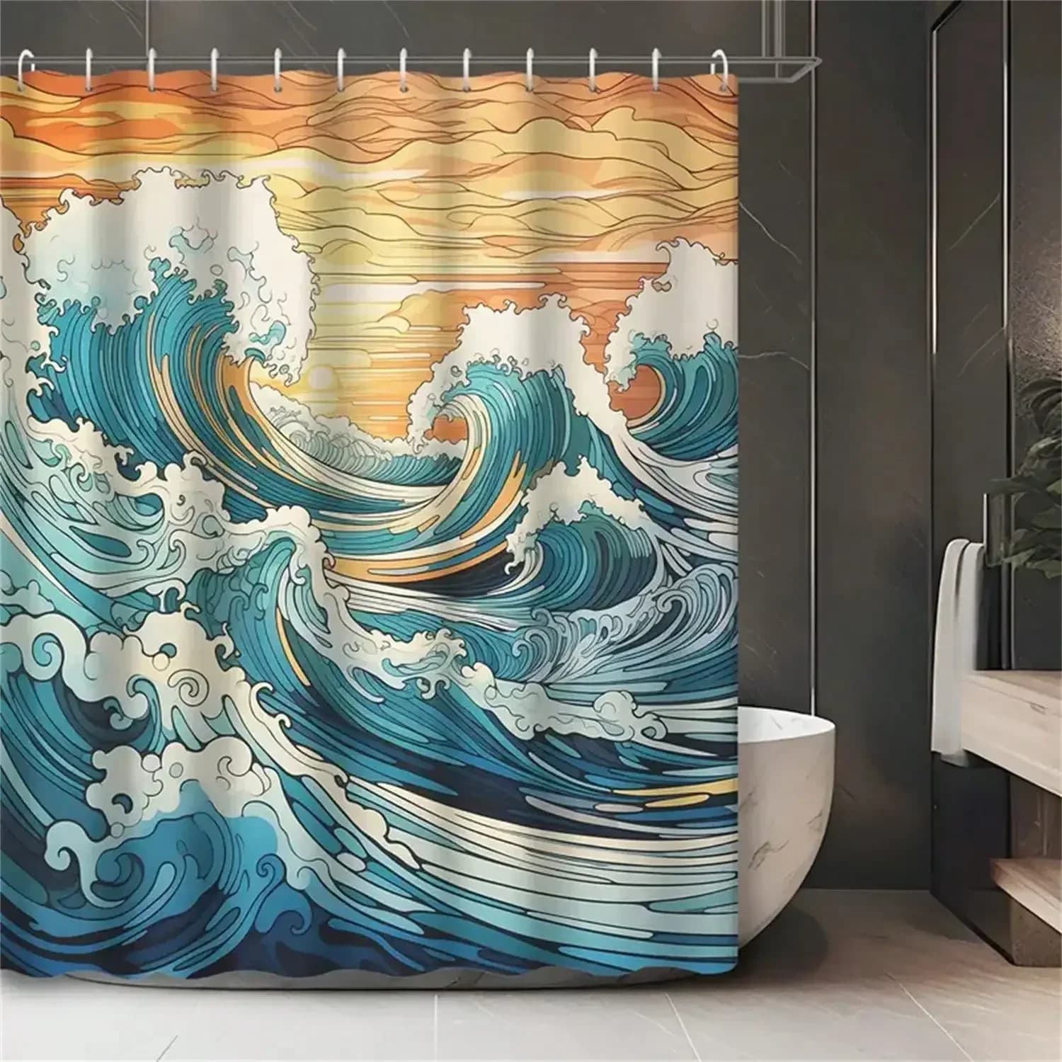 Tenda da doccia Ocean Wave: abbraccia il design dinamico, tessuto morbido e vibrazioni nautiche per il tuo bagno ispiratore
