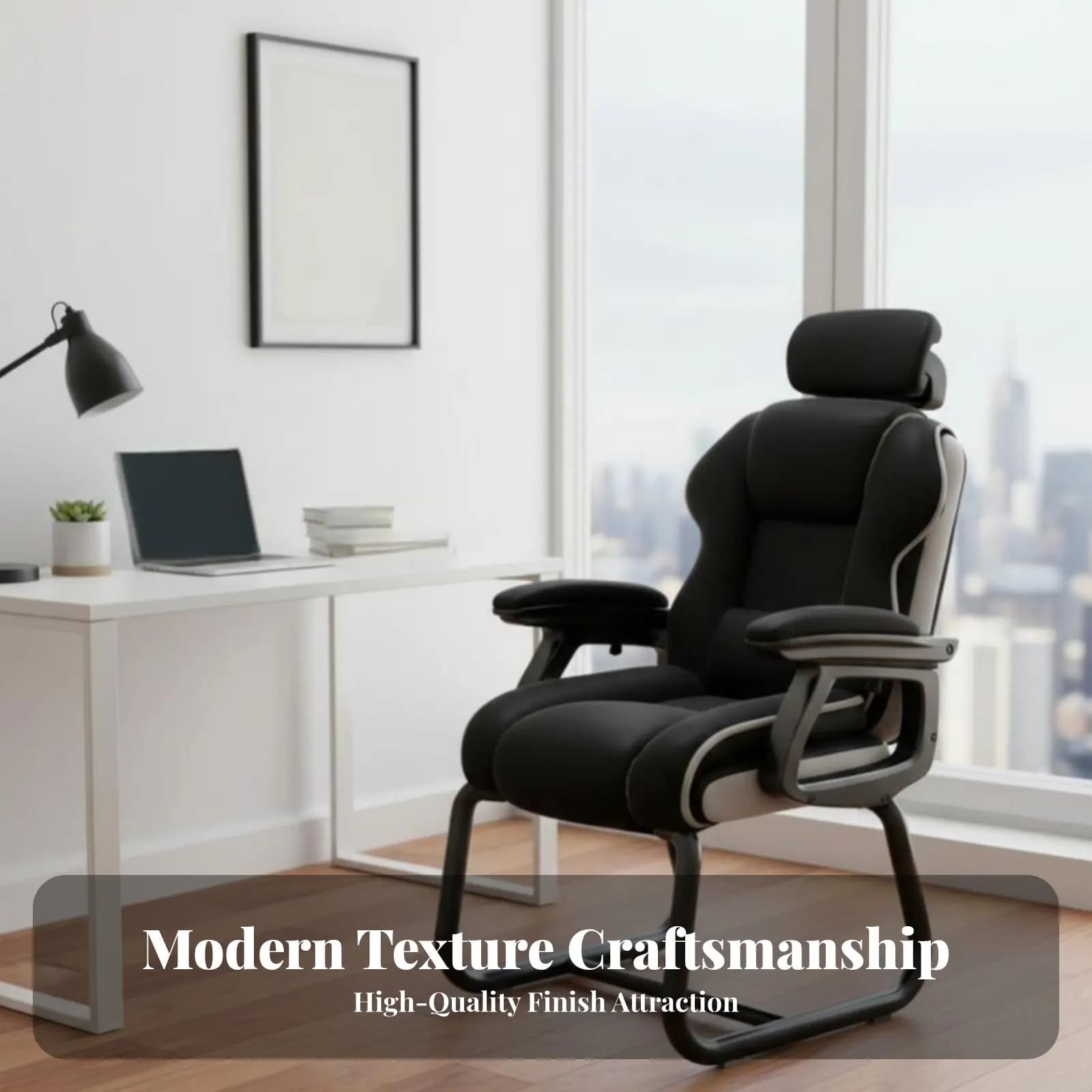 Poltrona a Sbalzo con Imbottitura Confortevole, Arredamento per Ufficio, Design Ergonomico, Braccioli Integrati per Studio