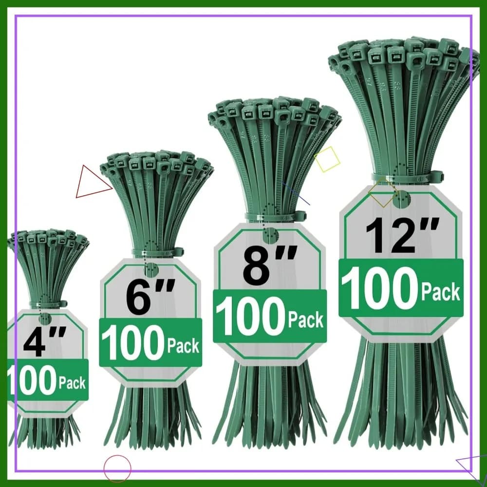 Confezione da 400 fascette stringicavo verdi, misure assortite da 4-12 pollici, resistenti ai raggi UV per giardino, recinzione, luci natalizie