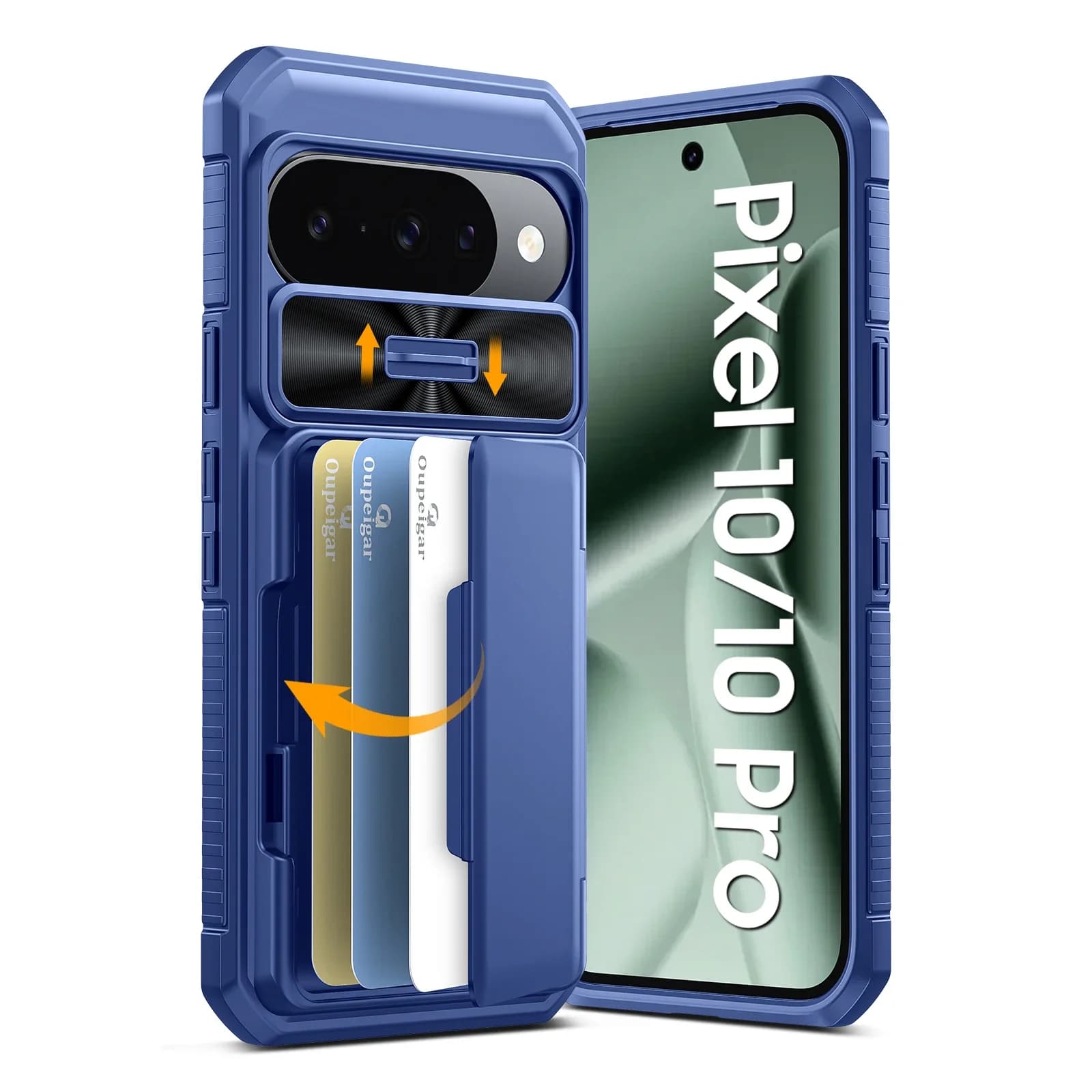 Custodia per Google Pixel 10/10 Pro, con blocco RFID, porta carte, protezione RFID, copertura fotocamera - Blu