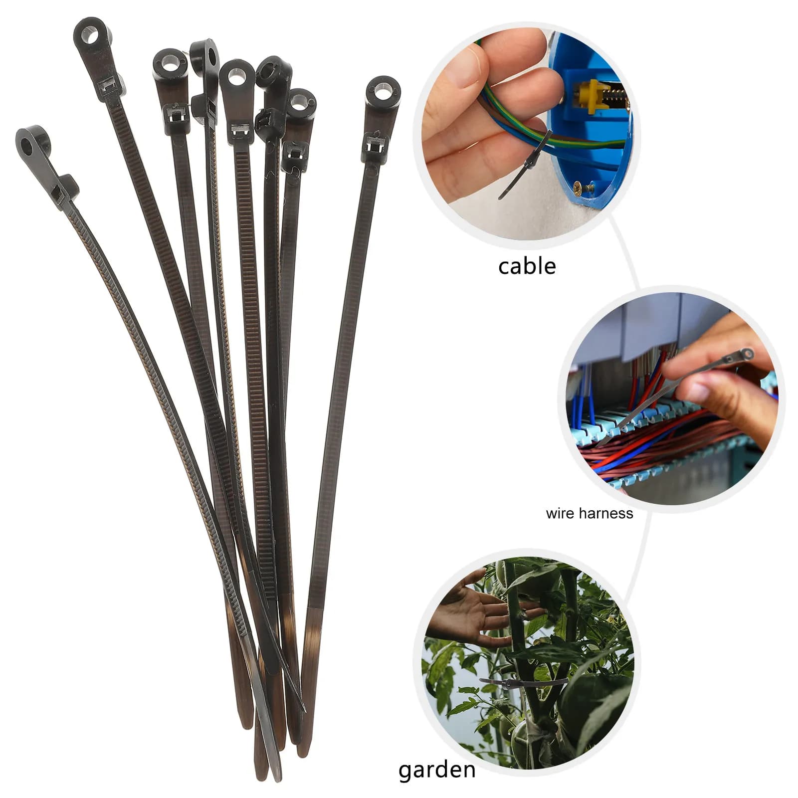 100Pcs Double Hole Round Head Nylon Cable Ties Self-Locking Heavy Duty Zip Ties for Indoor Outdoor Underground Wiring Harness