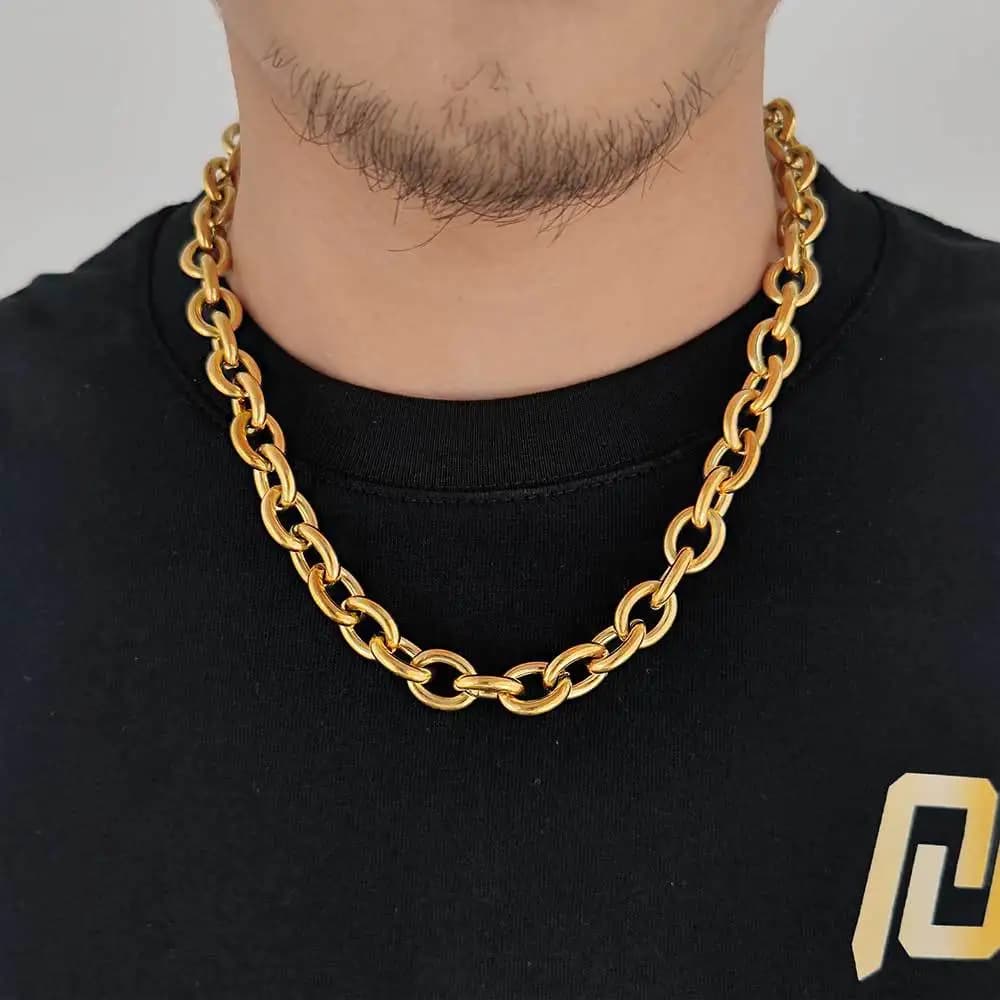 Collana e bracciale da uomo con catena a croce da 12 mm in oro puro 24K 9999, stile europeo e americano.