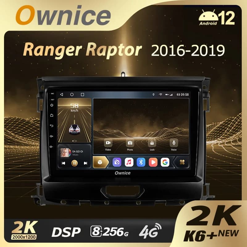 Ownice K6 + 2K 13.3 "per Ford Ranger P703 2015 - 2022 Autoradio Lettore video multimediale Navi Stereo GPS Android 12 No 2din 2 Din