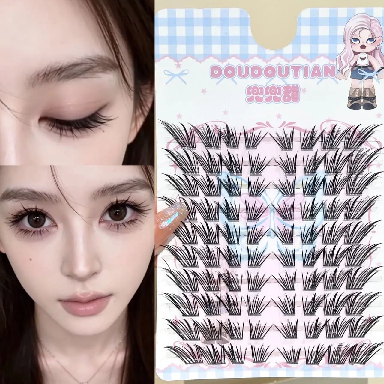 Doudoutian Fox Thai Manga Slanted Lashes Fine Soft Clusters Lightweight Invisible Clear Band Natural Thai Shooting Makeup