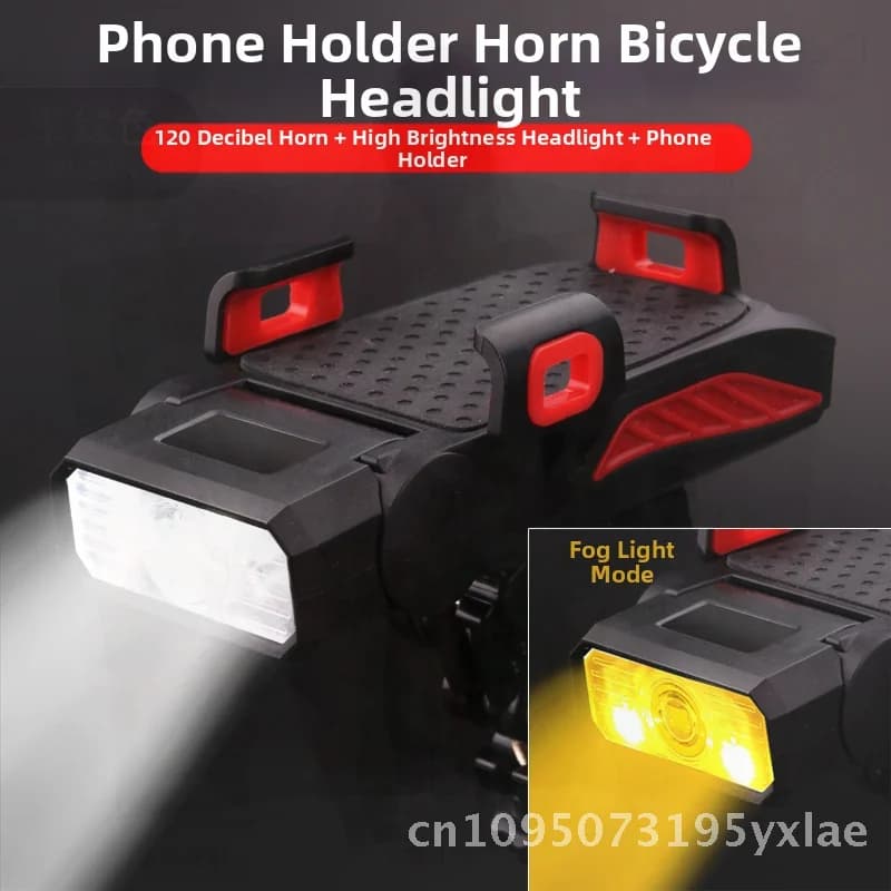 Nuova luce notturna per bicicletta 4 in 1 con supporto per telefono cellulare e clacson Nero Rosso Blu Verde - Wheelie ricaricabile