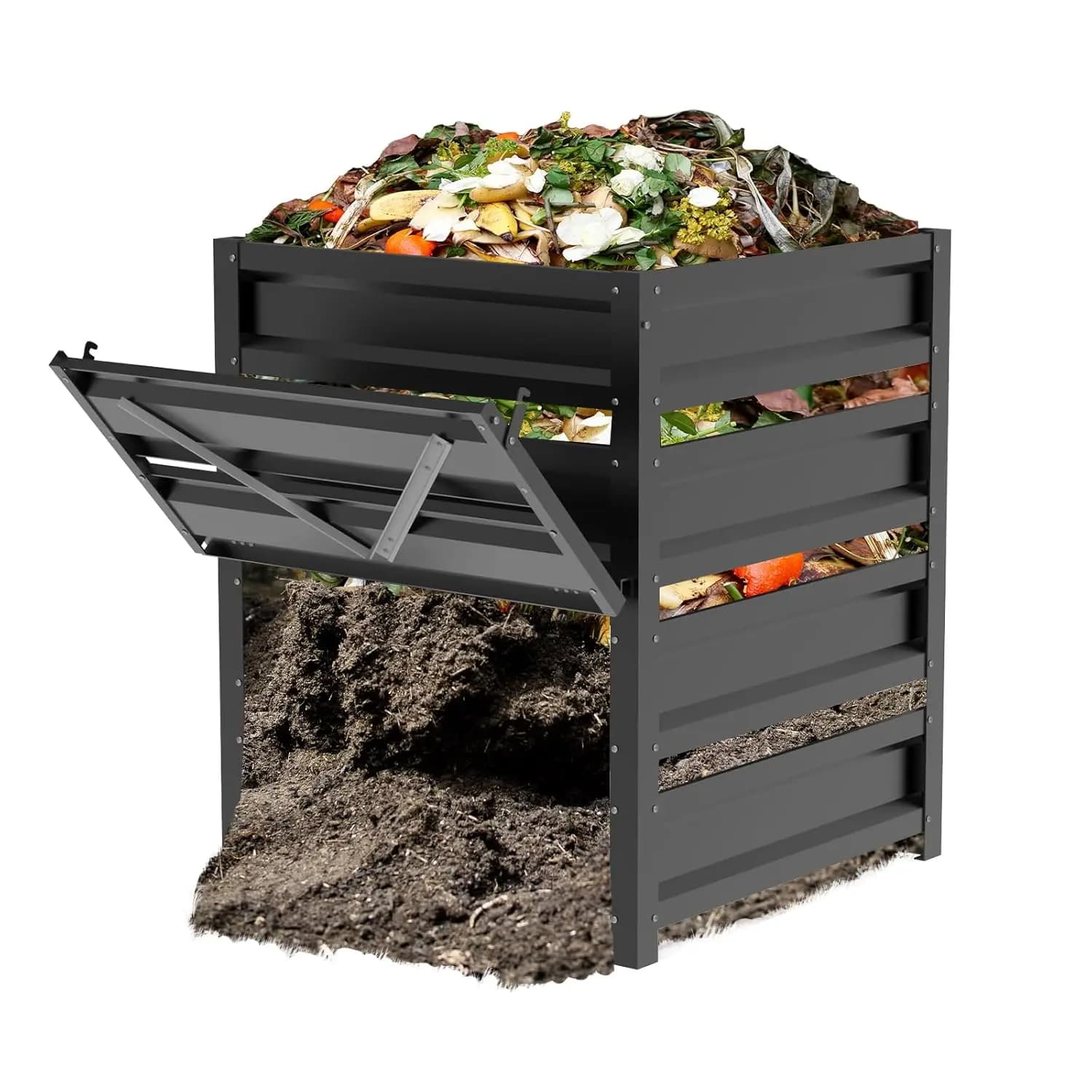 Compostiera da Esterno da 170 Galloni con Rivestimento Antiruggine e Finitura Verniciata per Fertilizzante, Rifiuti da Cucina e Foglie Personalizzabile