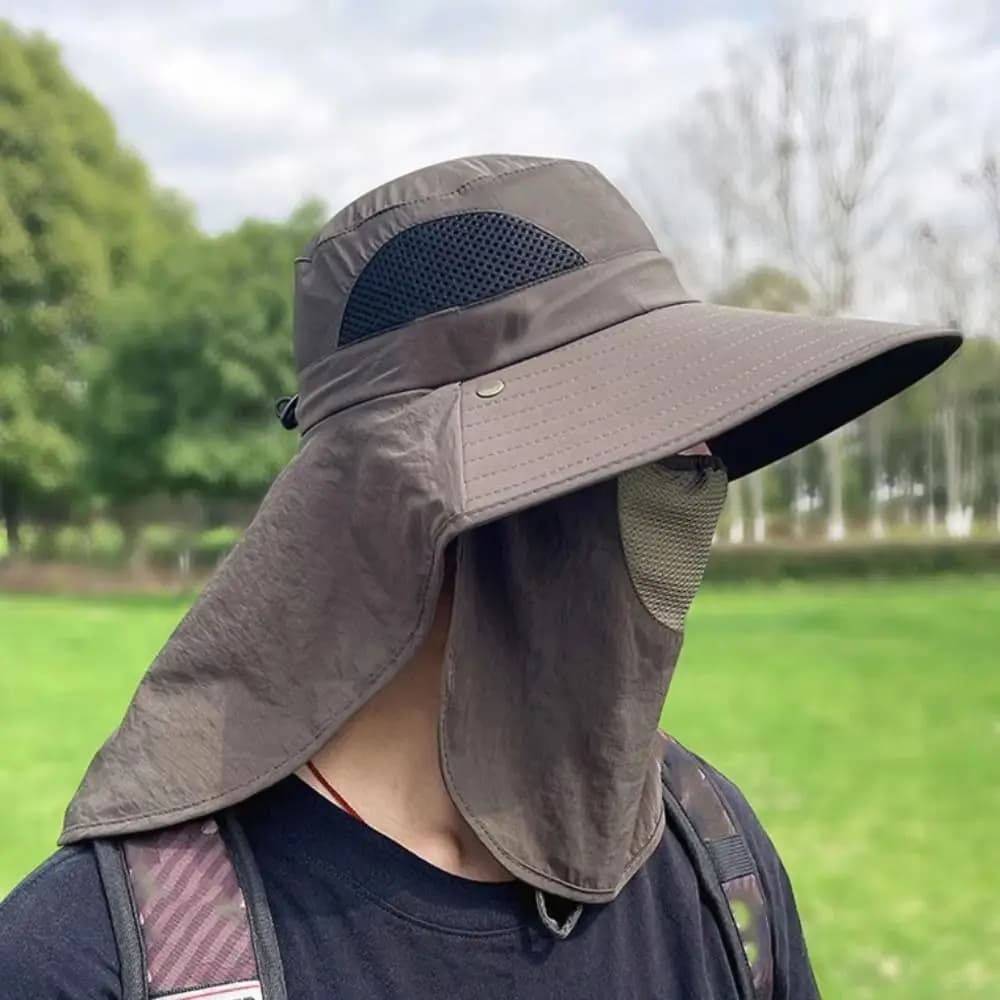 Berretti da pesca Berretti Set maschera Cappello da pescatore a tesa larga Protezione solare Cappello da pescatore Collo Fascia per capelli Visiera Cappello da sole all'aperto