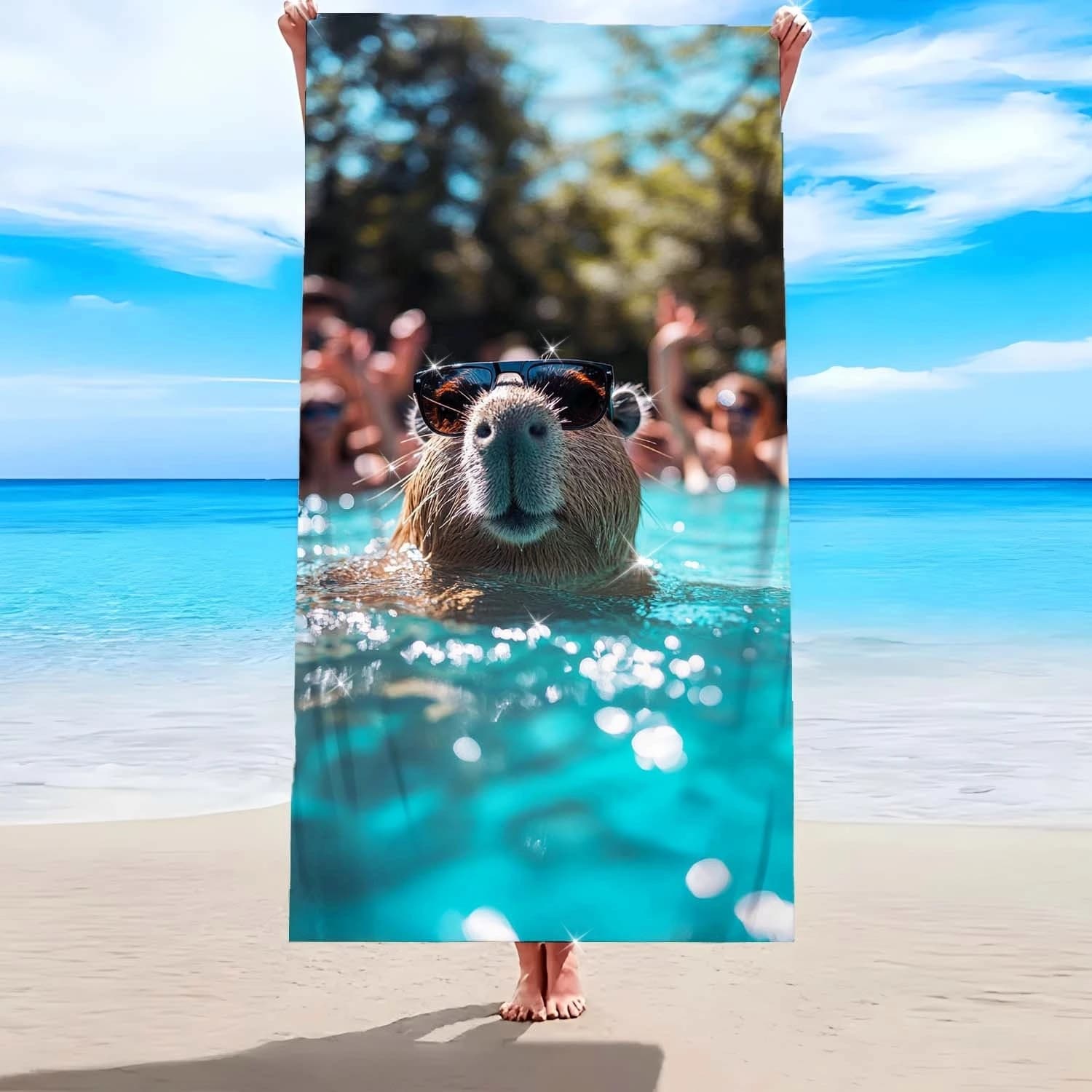 Asciugamano da Spiaggia con Stampa Capibara e Occhiali da Sole, Asciugatura Rapida in Microfibra, Antisabbia per Viaggi, Piscina, Palestra, Vacanze Estive