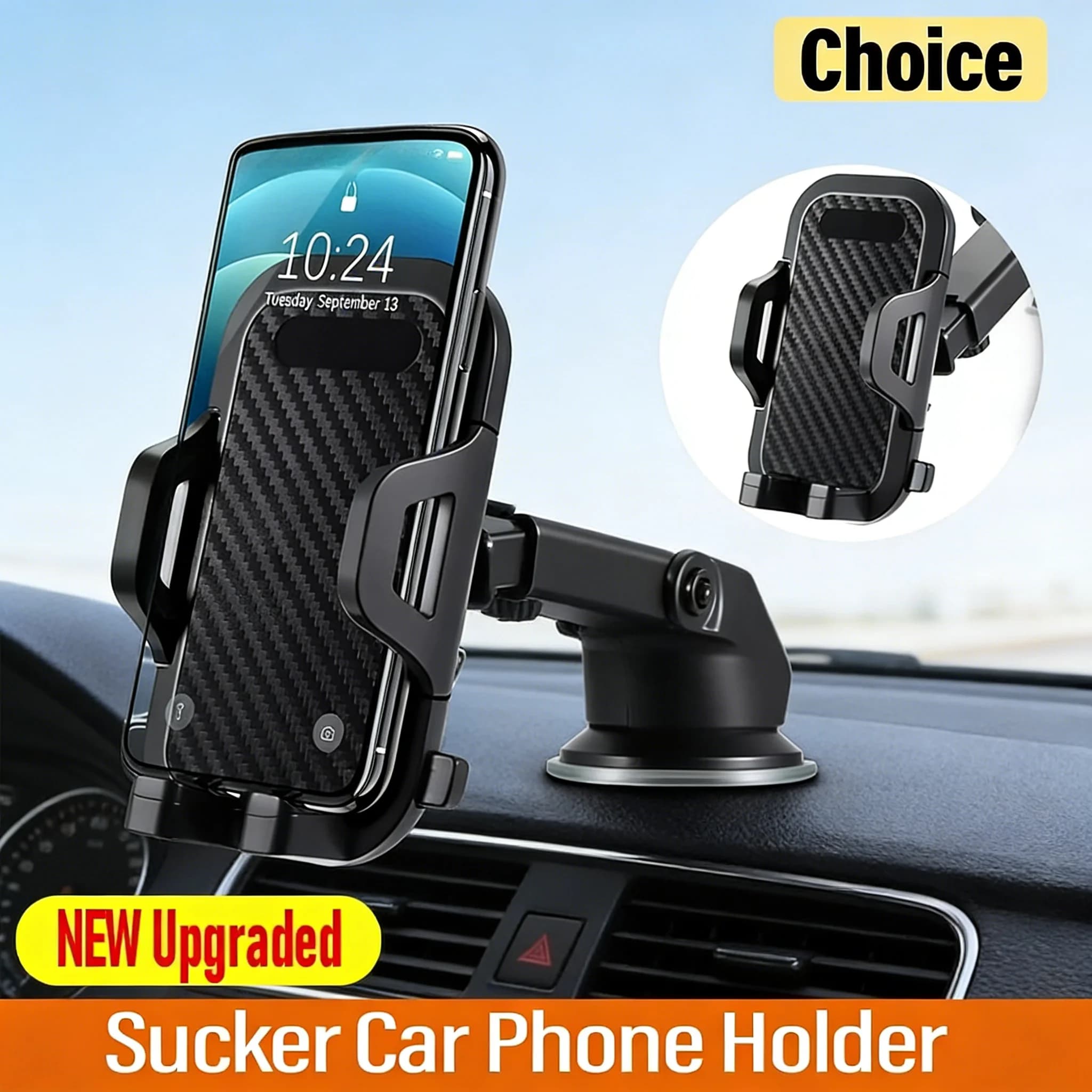 360 ° Support for Phone Cars Girevole and Stable, Universal with Windscreen suction and Mounting on Air vent, for Cellulari
