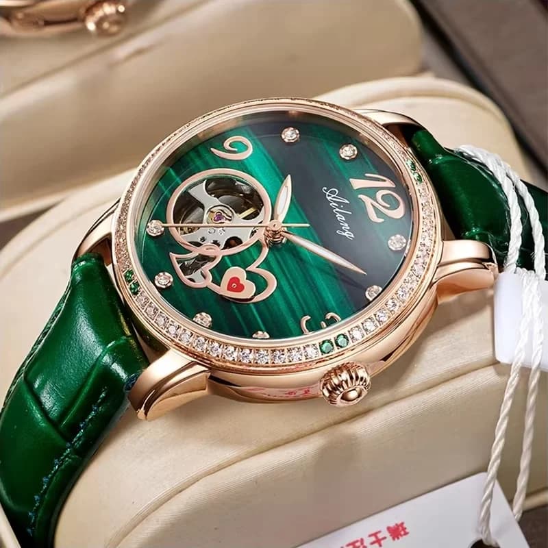 AILANG Orologio meccanico da donna con cuscino a rotazione automatica, zaffiro, orologio da polso super luminoso, orologio con calendario per donna