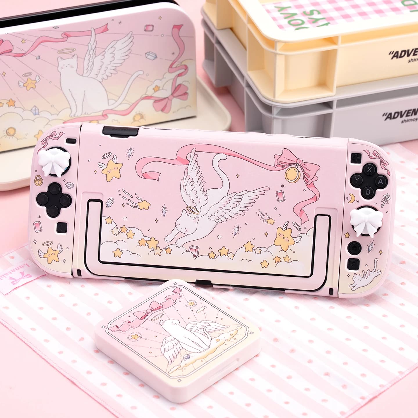 Custodia protettiva Angel Kitty compatibile con Switch 2 - Set di gusci rigidi semi-opachi rosa chiaro, guscio staccabile NS2 (2025).