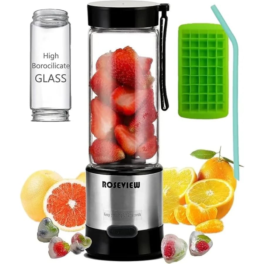 Frullatore portatile per smoothie, bottiglia in vetro, mini frullatore ricaricabile USB, tazza per frullati di ghiaccio, frullatore senza fili, bottiglia frullatore personale