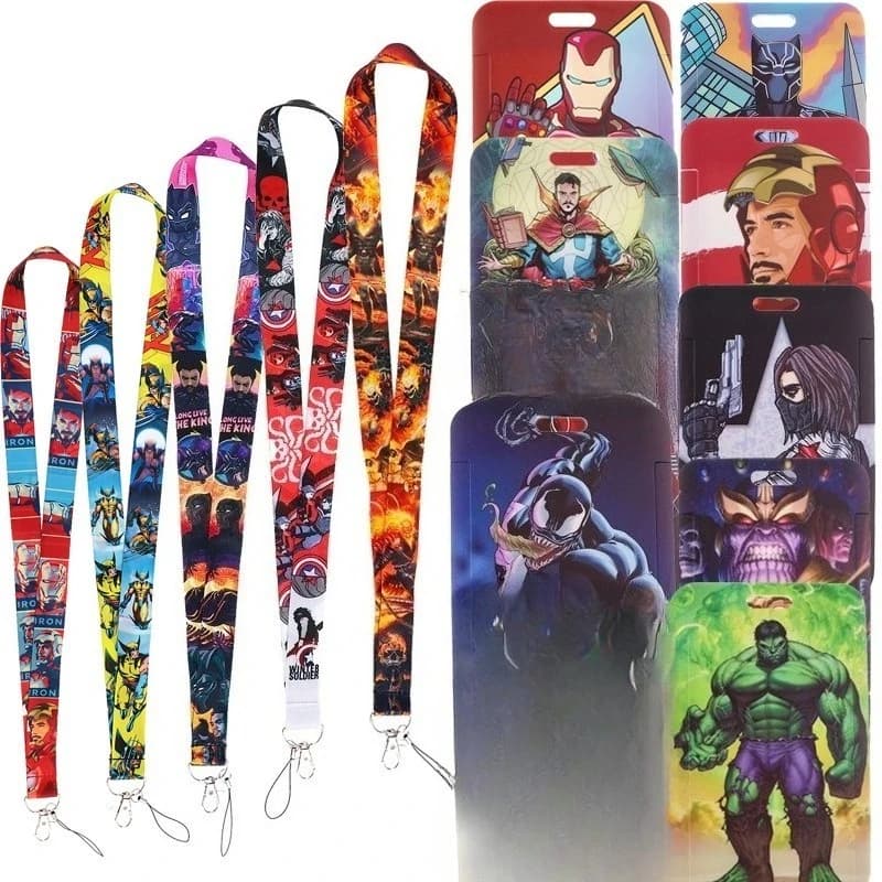 Set di carte di accesso per eroe del film dei cartoni animati Marvel con corda per appendere il collo, per appendere il telefono dei dipendenti