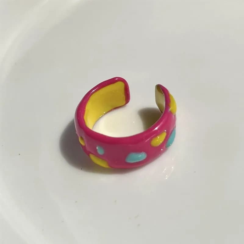 French Style Colorful Drip Paint Ring for Women Trendy Adjustable Open Stacking Ring Boho Chic Jewelry Unique Gift