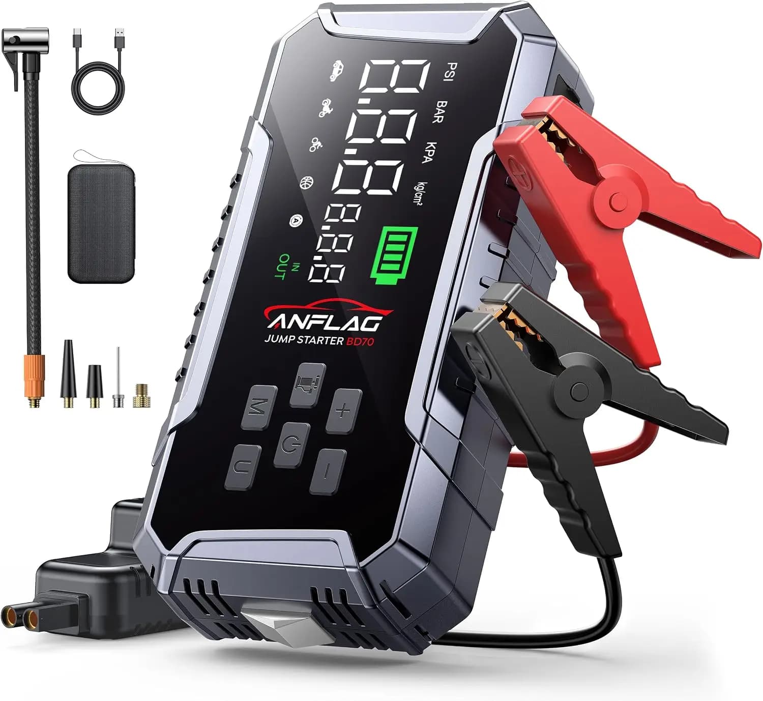 7000A Car Jump Starter with 160PSI Air Compressor, 26800mAh Power Bank, LED Light & Safety Hammer for All Gas/12L Diesel