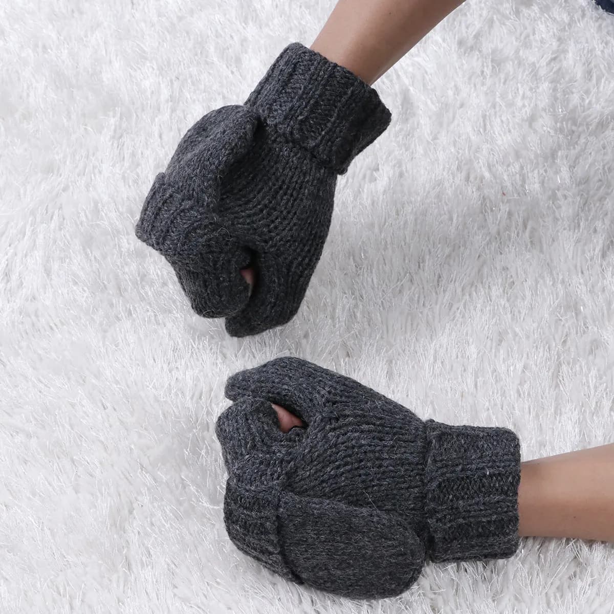 1 Paio di Guanti Invernali Mezze Dita in Maglia Spessa, Antiscivolo, Protezioni per Polsi, per Fitness, Sollevamento Pesi, Ciclismo, Colore Scuro