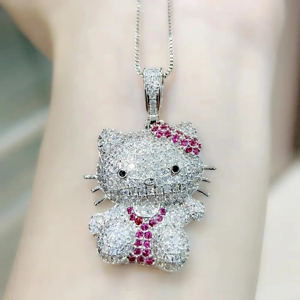 Graziosa Collana con Diamanti Hello Kitty, Anello Regolabile Anime, Accessori di Moda, Regalo per le Feste per Ragazze