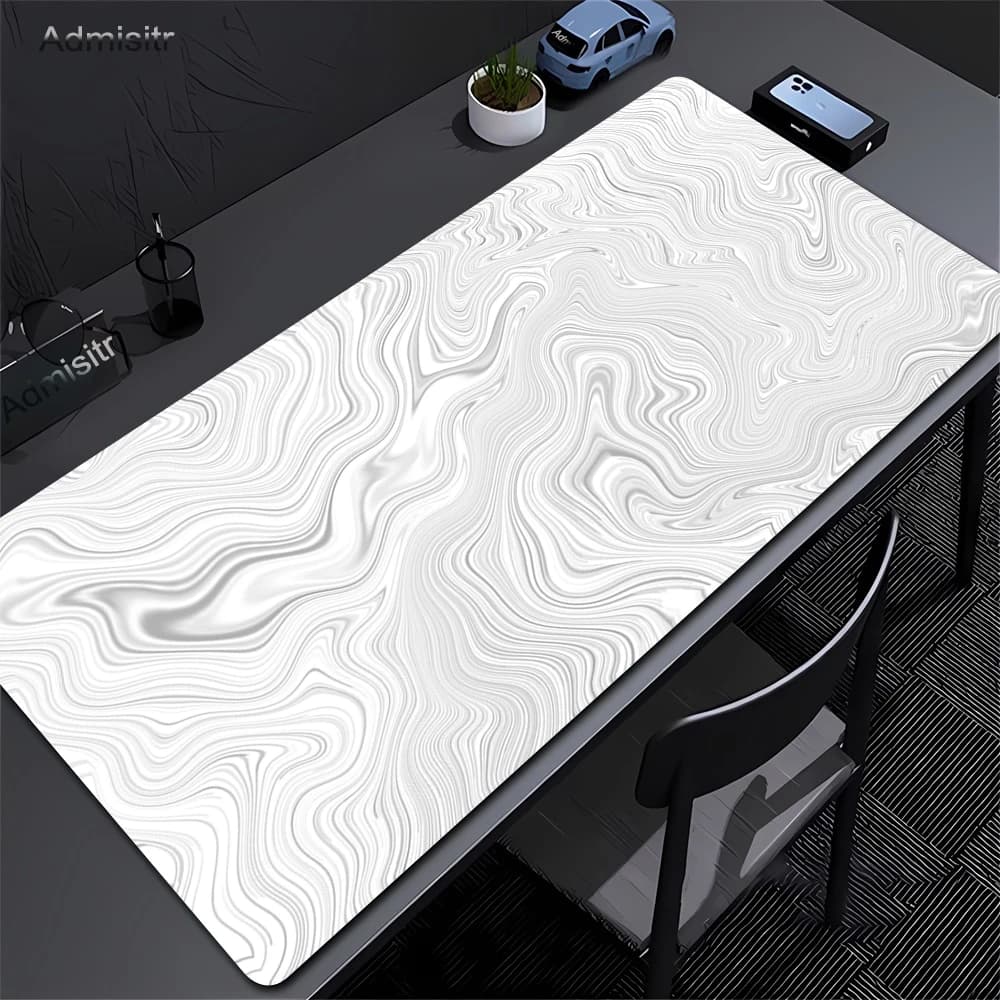 Tappetino per Mouse da Gaming Grande 80 x 30 cm, Tappetino Topografico Bianco e Nero per Tastiera con Superficie Antiscivolo
