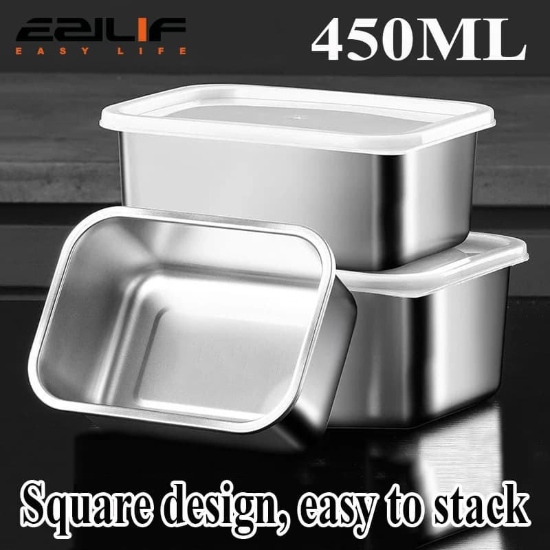 Set di 5 Contenitori per Alimenti in Acciaio Inox - Scatole Ermetiche Senza BPA per Preparazione Pasti, Campeggio e Ufficio, Lavabili in Lavastoviglie
