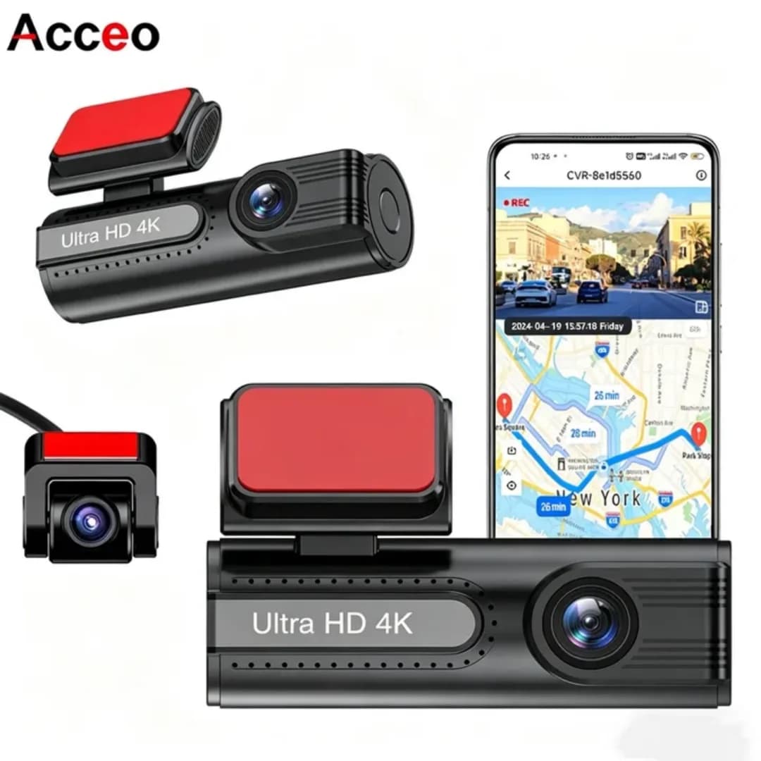 Dash Cam Auto Acceo 4K con GPS e WiFi, Registrazione Anteriore e Posteriore, Visione Notturna HD, Protezione Parcheggio 24/7, Registratore di Guida